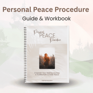 Spiral-bound "Personal Peace Procedure (PPP) – EFT Guide & Workbook (Printable PDF)" with a nature-themed cover and text offering a guided path to inner peace.